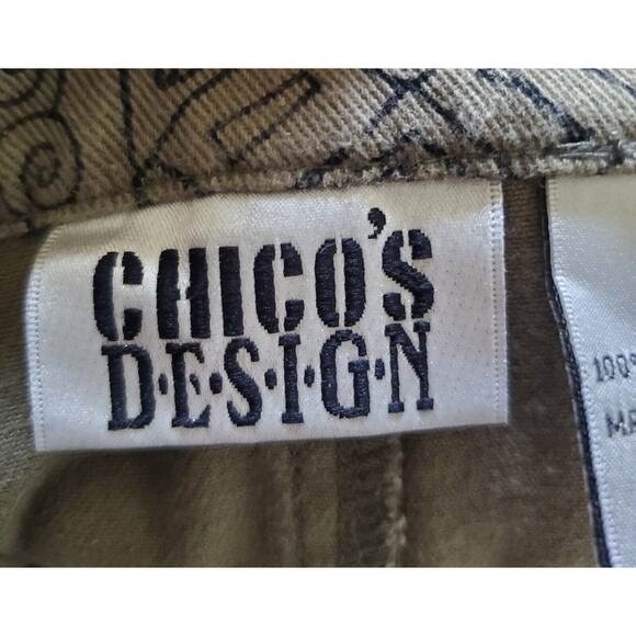 Chicos Design Crop Pants Women Size 2 / 12 Green Cotton Tropical World Scenes - Picture 12 of 15